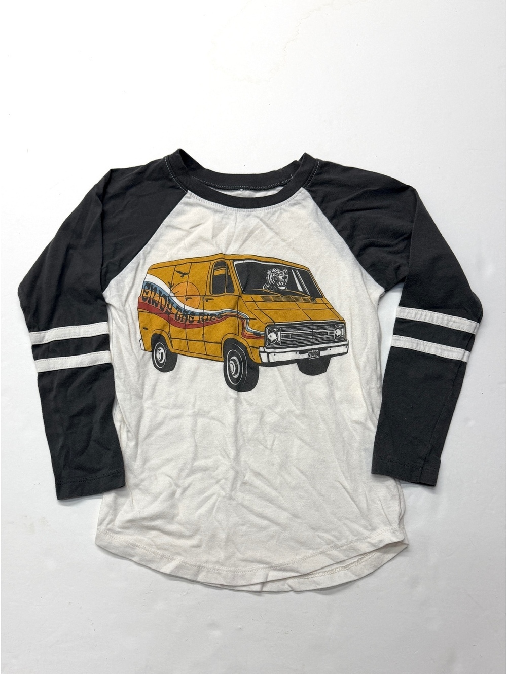 Tiny Whales Raglan Enjoy The Ride Graphic Shirt Yellow Van Bus Size 6